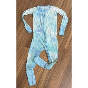 Little Sleepies Toddler Boys Sz 3T Tie Dye Blue Zip Up Sleeper Pajamas VGC